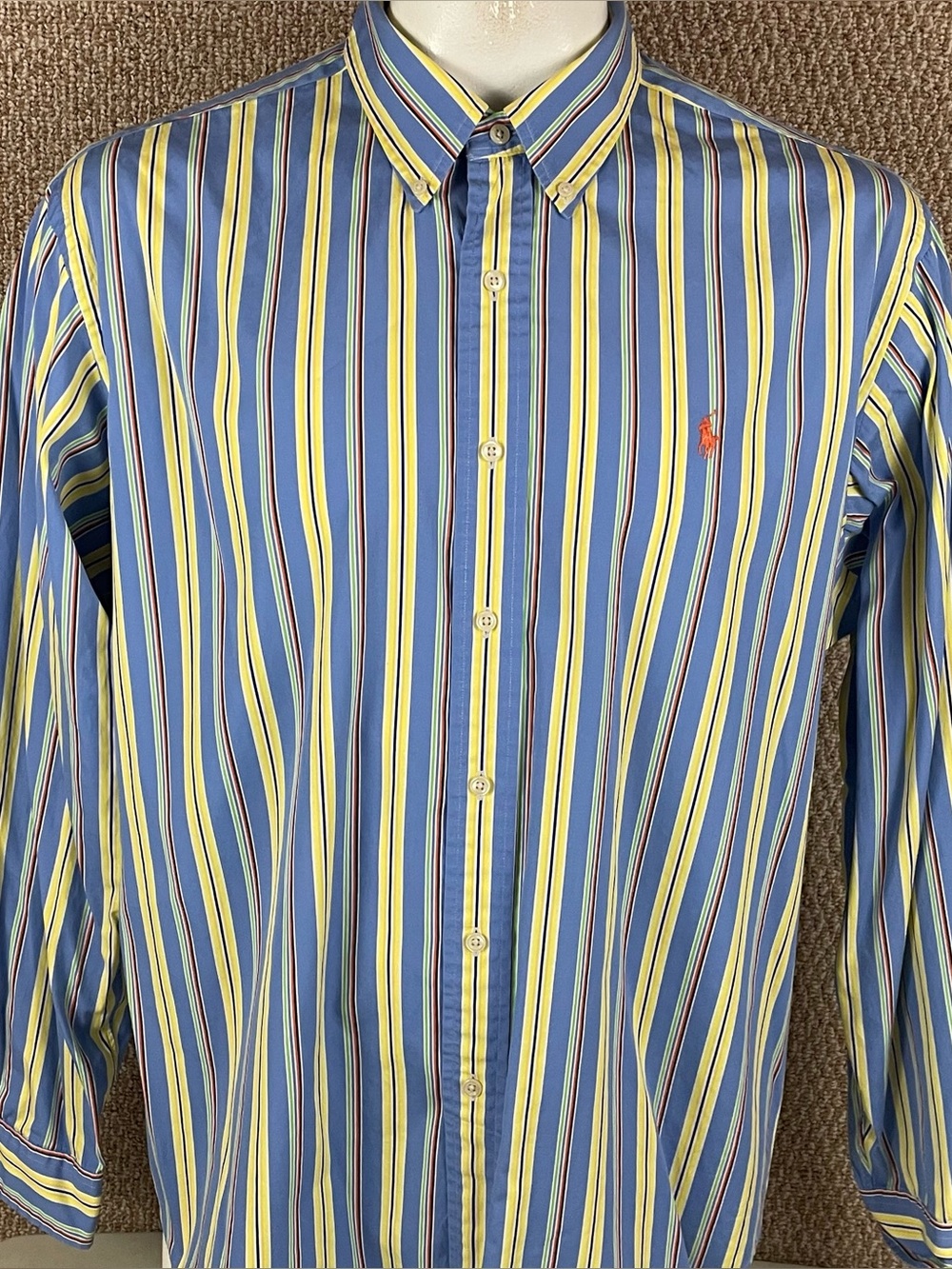 Vtg Polo Ralph Lauren Button Up Shirt Men's XXL Blue Striped Classic Fit B33